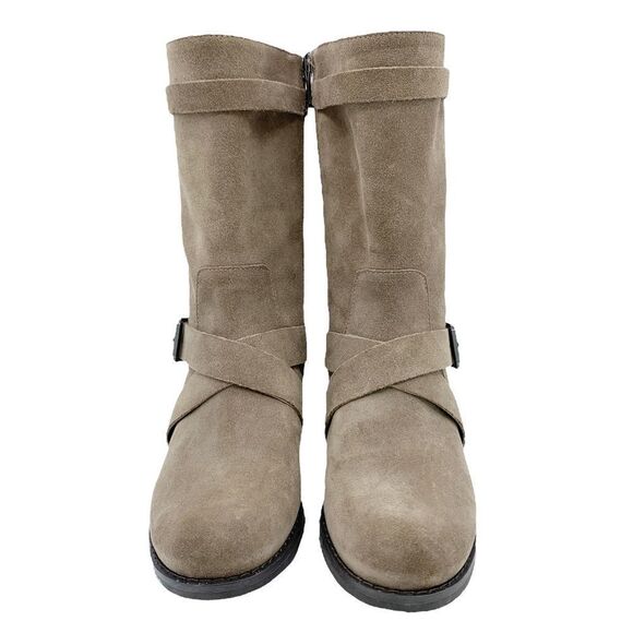 Vince Camuto Walleya Taupe Suede Motorcycle Boots Sz 7.5 - Picture 3 of 15